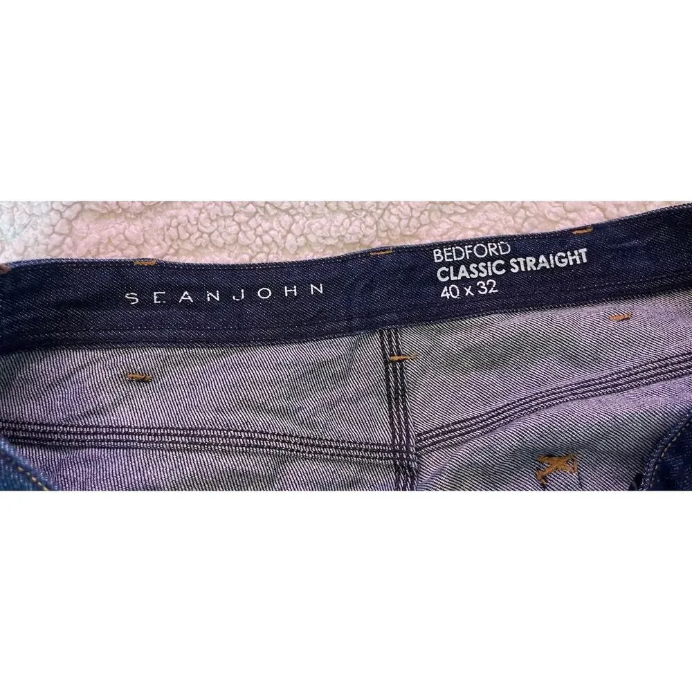 Sean John Bedford Classic Straight Fit Jeans 40x32/29 Dark Blue Denim